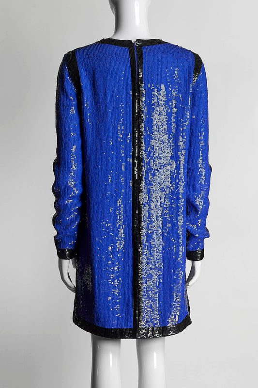 Michael Kors Blue Long Sleeve Sequin Dress US 4