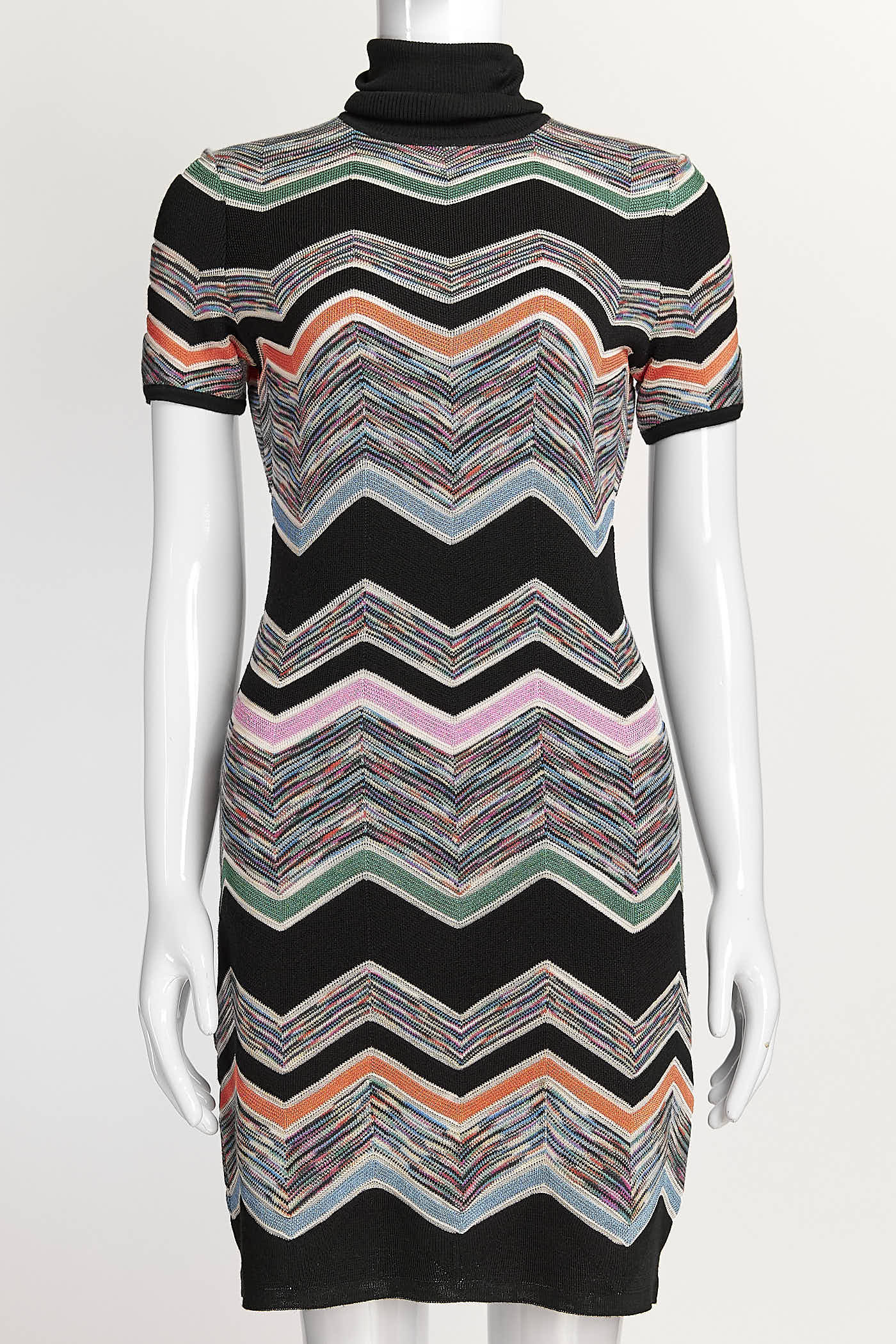 Missoni Black Multicolor Knit Turtleneck mini Dress 40