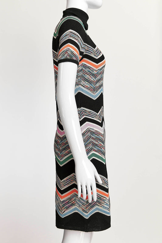 Missoni Black Multicolor Knit Turtleneck mini Dress 40