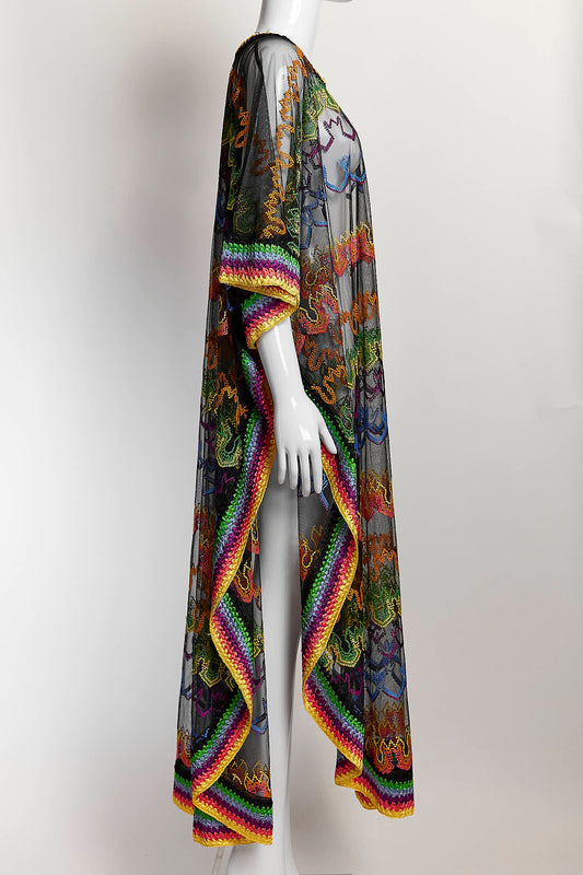 Missoni Black Sheer Multicolor Cape 46