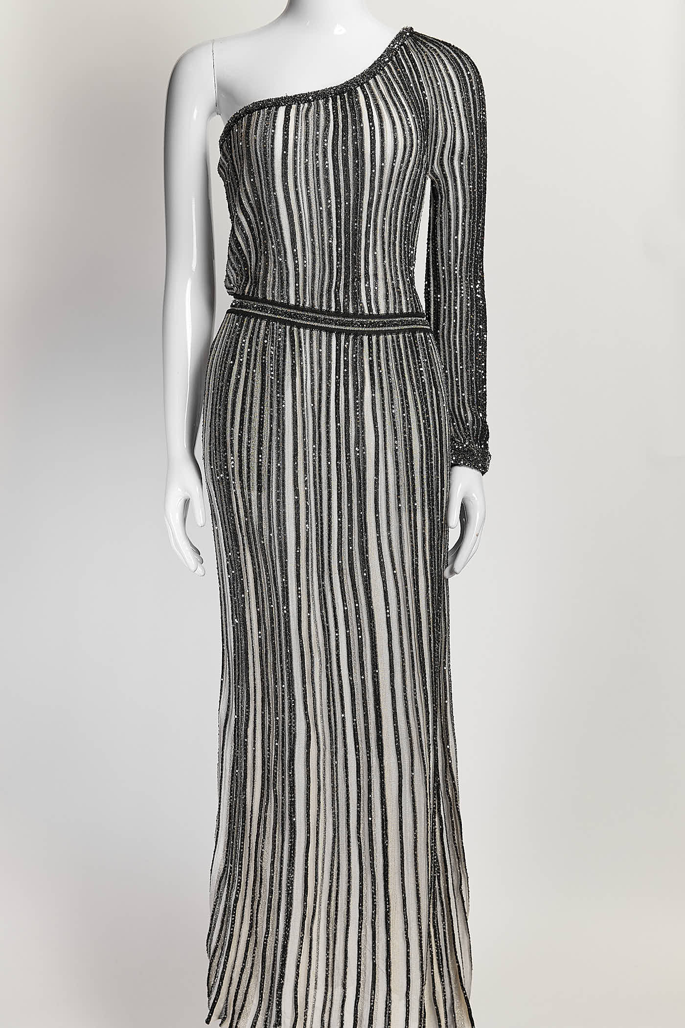 Missoni Black/White Sequin Striped Long Dress 38