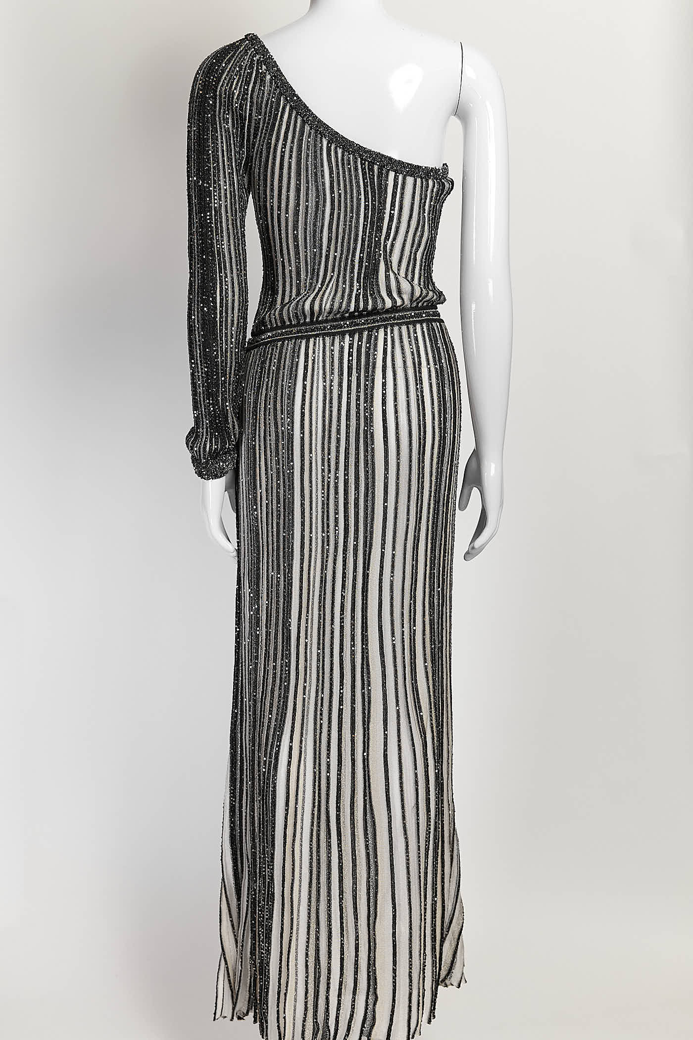 Missoni Black/White Sequin Striped Long Dress 38