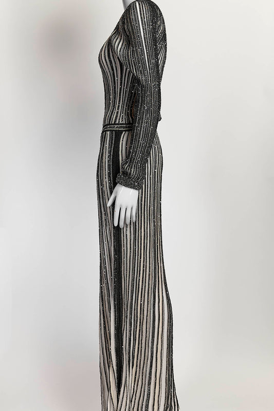 Missoni Black/White Sequin Striped Long Dress 38