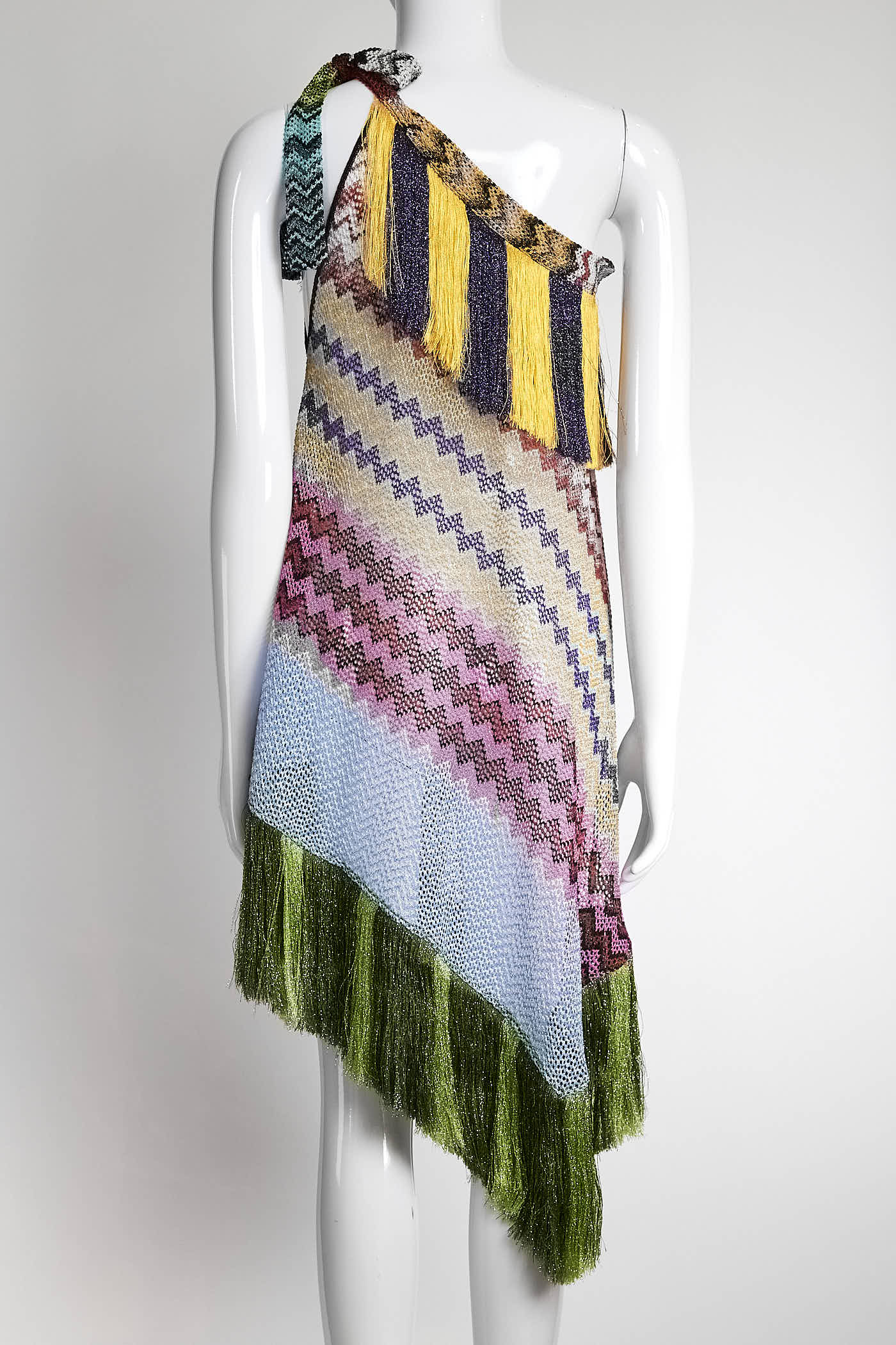 Missoni Mare Multicolor zigzag knit Dress with Fringe Trim 38