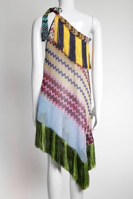 Missoni Mare Multicolor zigzag knit Dress with Fringe Trim 38