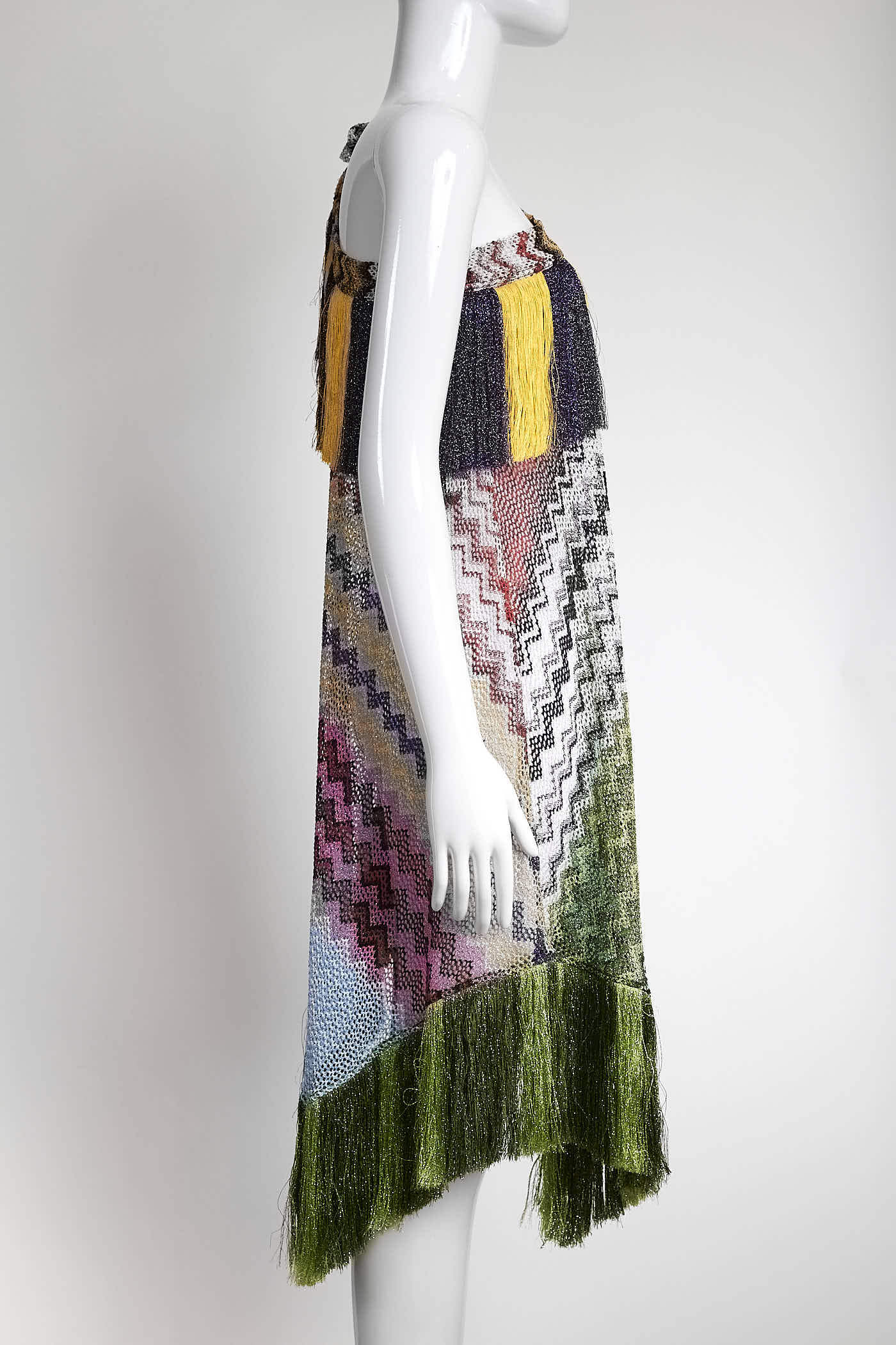Missoni Mare Multicolor zigzag knit Dress with Fringe Trim 38
