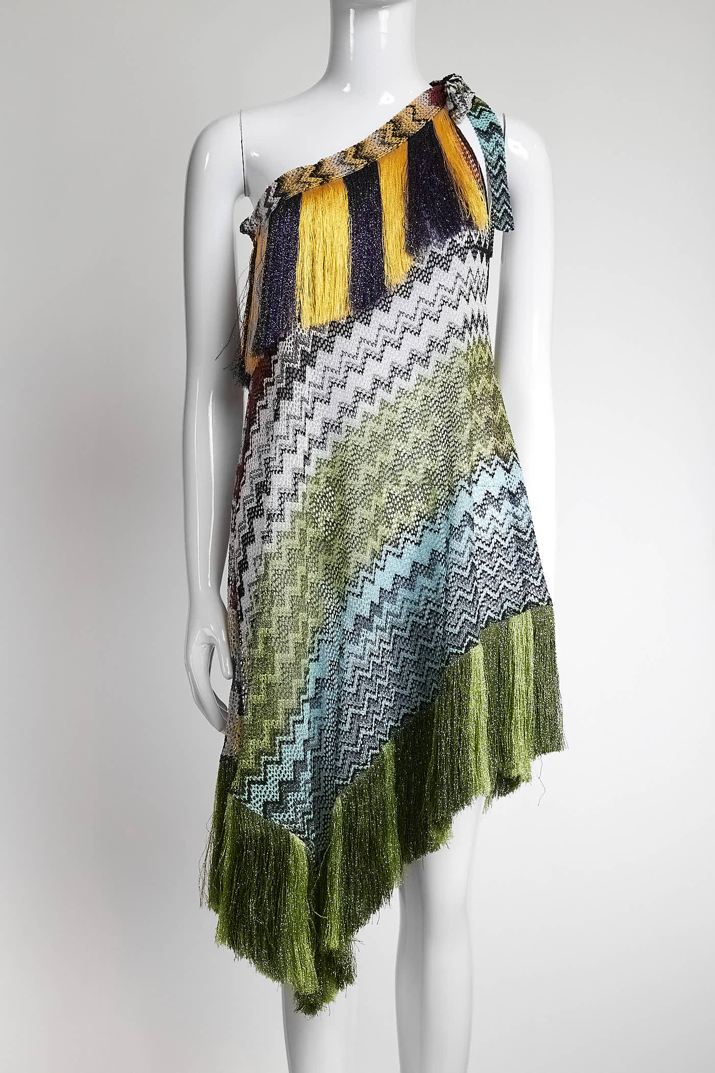 Missoni Mare Multicolor zigzag knit Dress with Fringe Trim 38