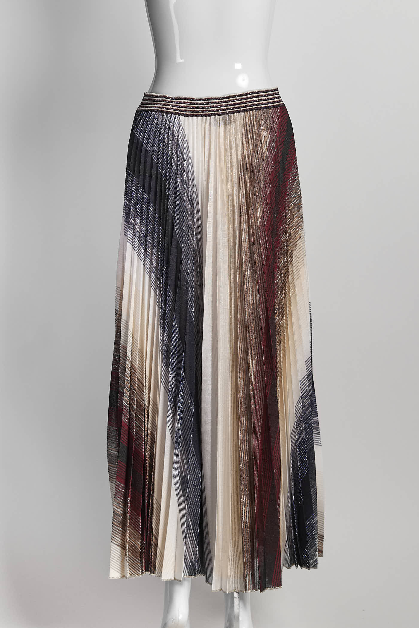 Missoni Metallic Purple Striped Pleated Skirt 46
