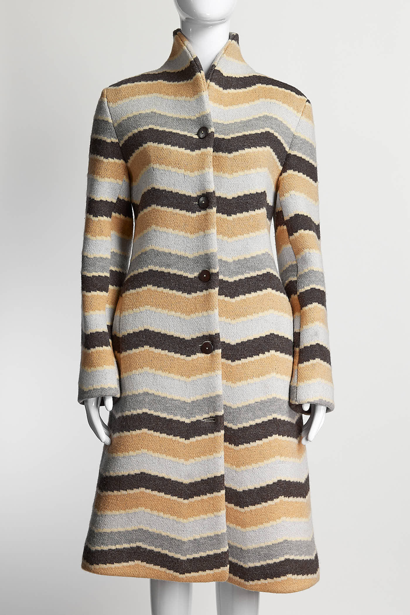 Missoni Sport Brown/Grey Stripped High Collar Coat 42