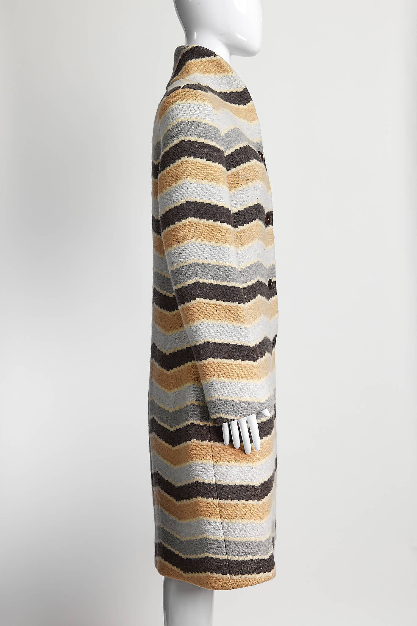 Missoni Sport Brown/Grey Stripped High Collar Coat 42