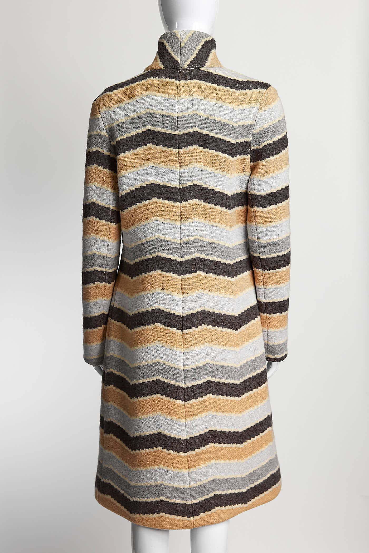 Missoni Sport Brown/Grey Stripped High Collar Coat 42