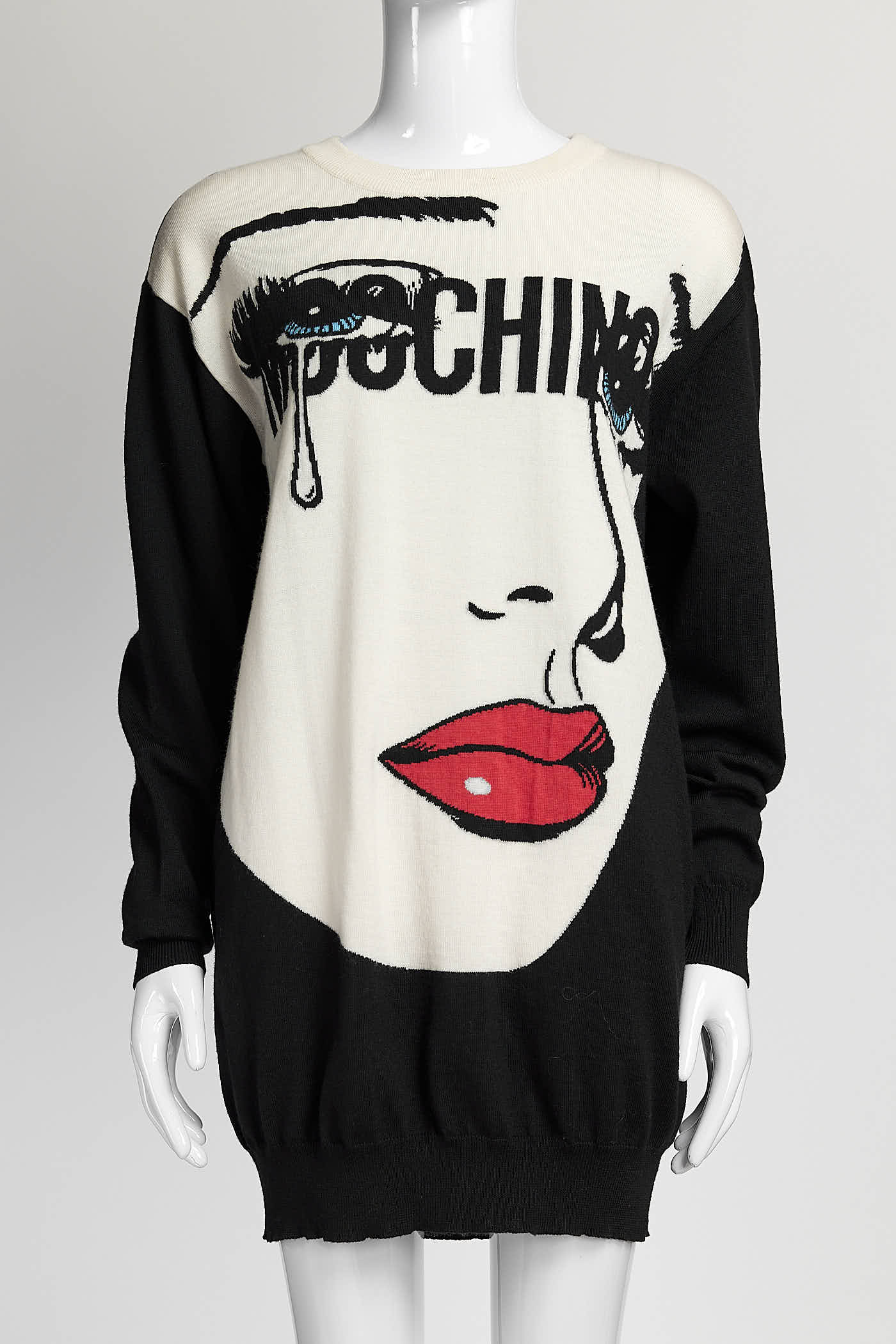 Moschino Black Graphic Face Sweater Dress XS