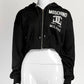 Moschino Couture Cropped Black Hoodie with Logo