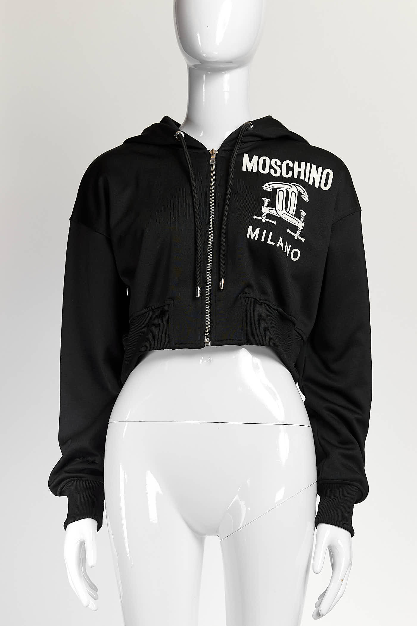 Moschino Couture Cropped Black Hoodie with Logo