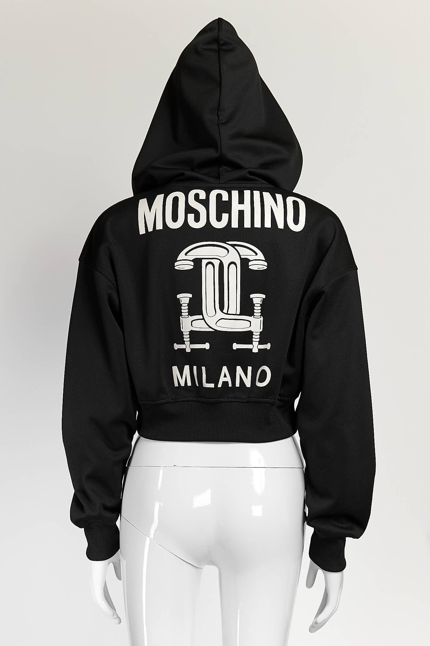 Moschino Couture Cropped Black Hoodie with Logo