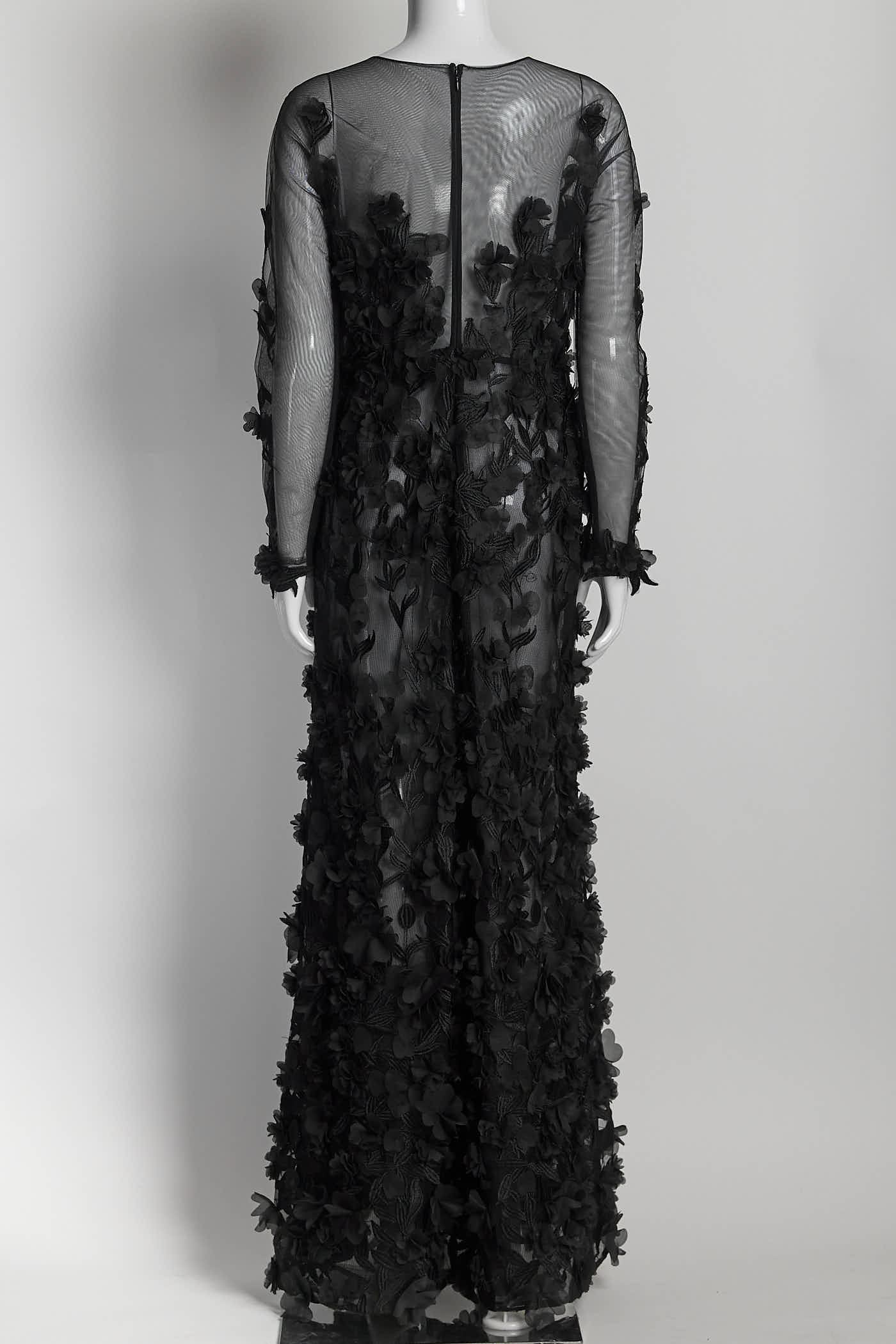 NARCES Hina Black Embellished Floral Gown