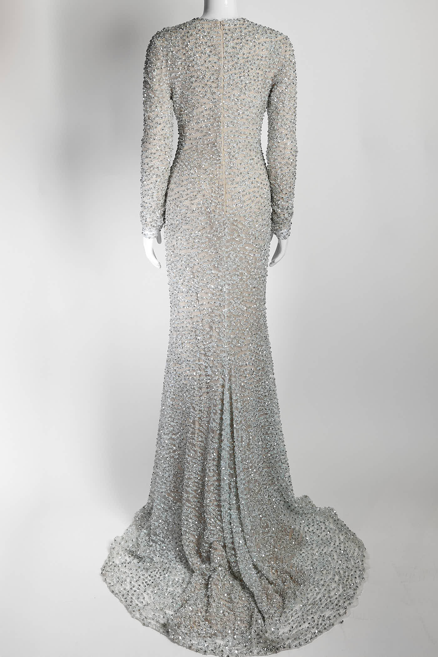 Naeem Khan Silver Sequin Evening Long Gown 4