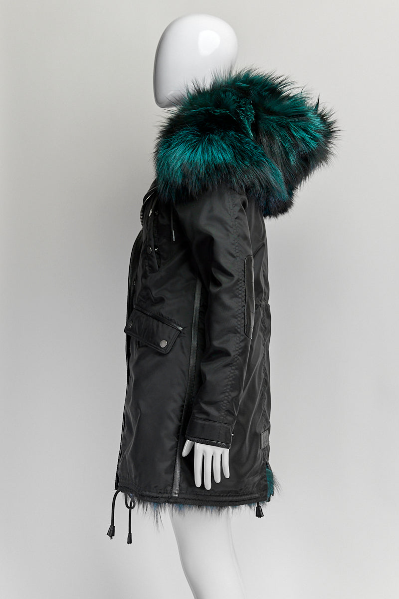 Nicole Benisti Green Fur Black Jacket XS