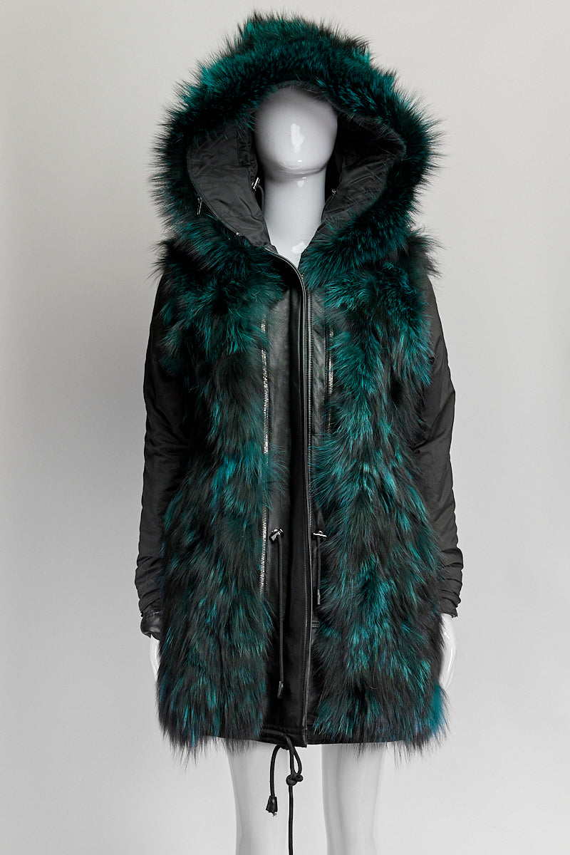 Nicole Benisti Green Fur Black Jacket XS