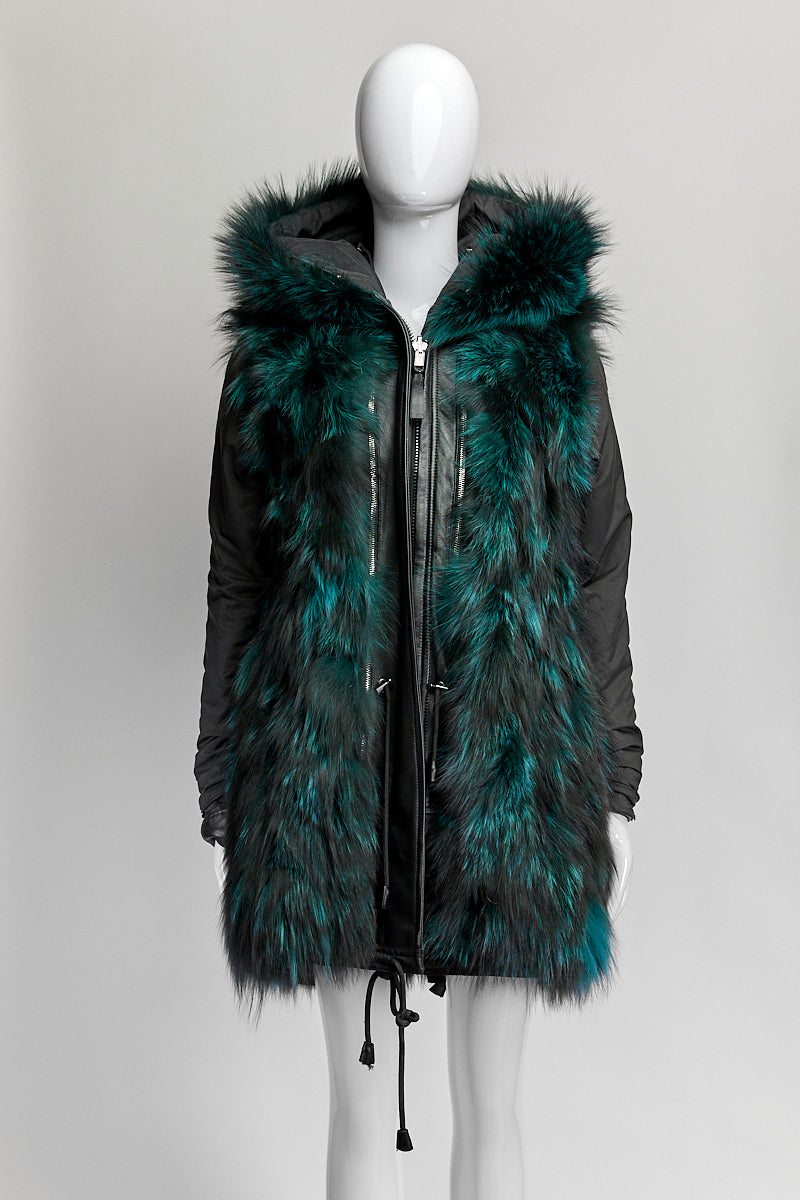 Nicole Benisti Green Fur Black Jacket XS