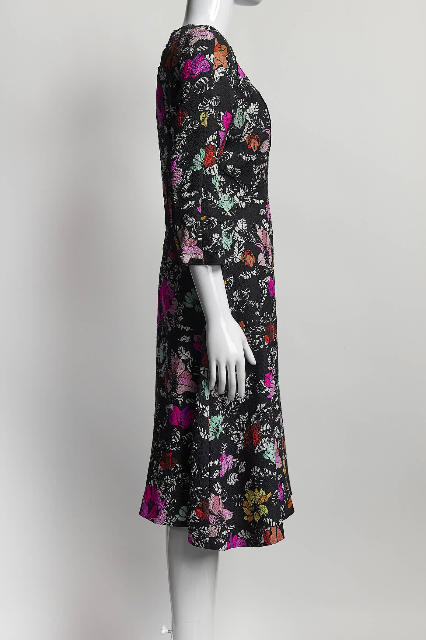 Oscar de la Renta Black Floral Silk A Line Dress 8