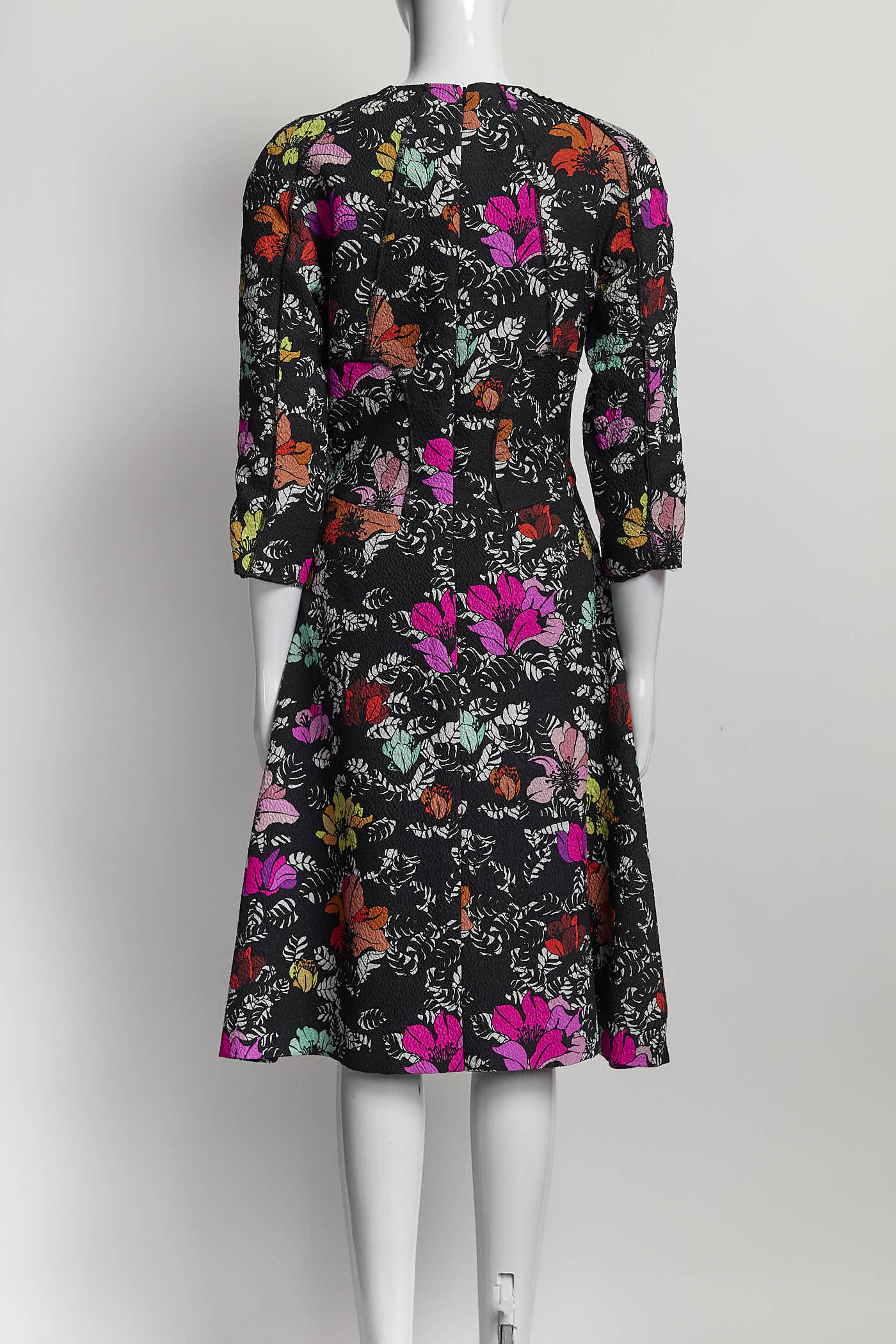 Oscar de la Renta Black Floral Silk A Line Dress 8