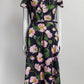 Oscar de la Renta Black/Pink Floral Short-sleeved Dress with Belt 4