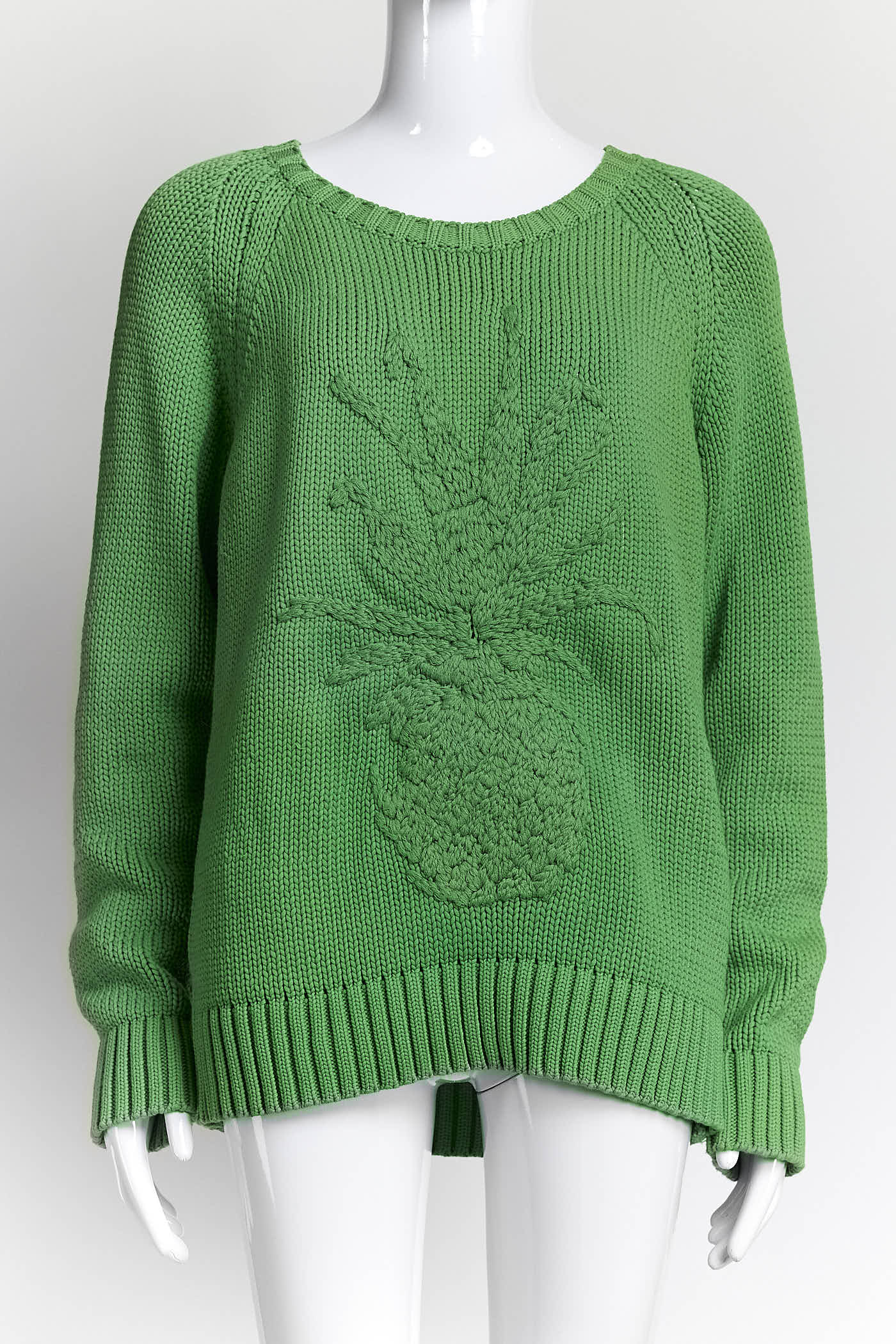 Oscar de la Renta Green Sweater with Pineapple Detail S