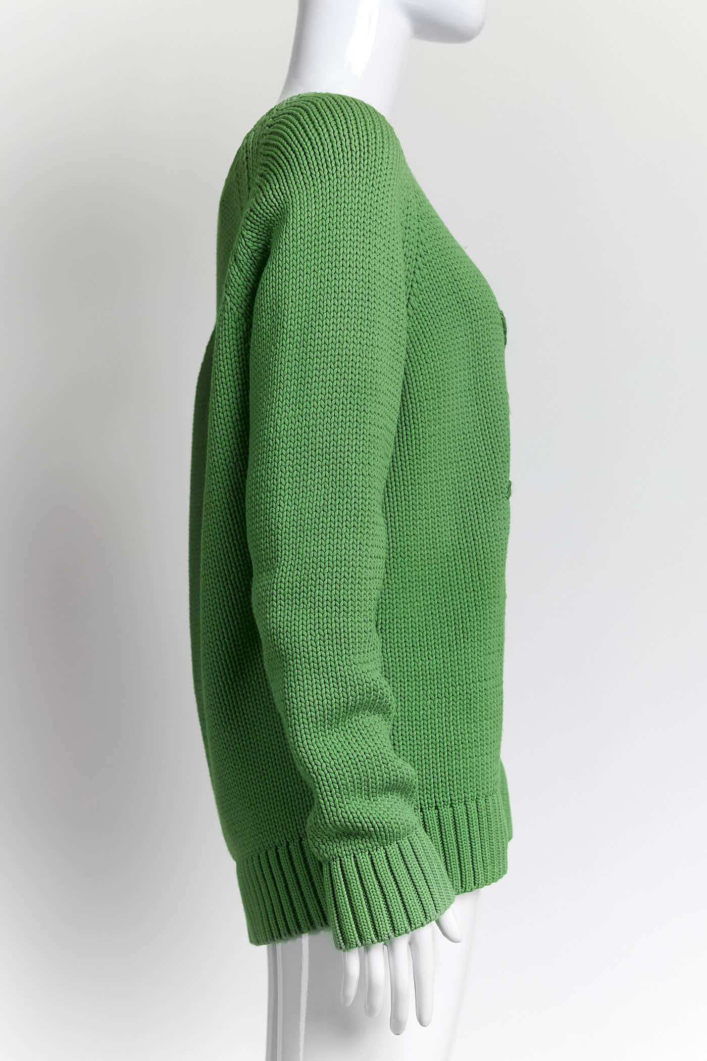 Oscar de la Renta Green Sweater with Pineapple Detail S
