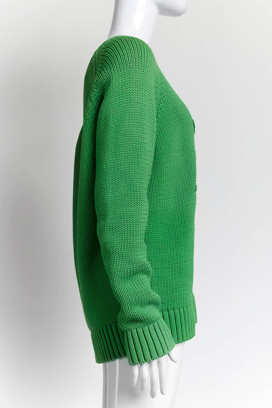Oscar de la Renta Green Sweater with Pineapple Detail S