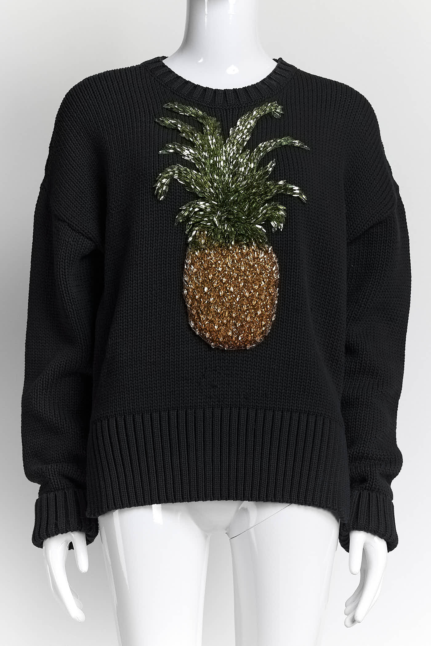 Oscar de la Renta Pineapple Embellished Cotton-blend Sweater M