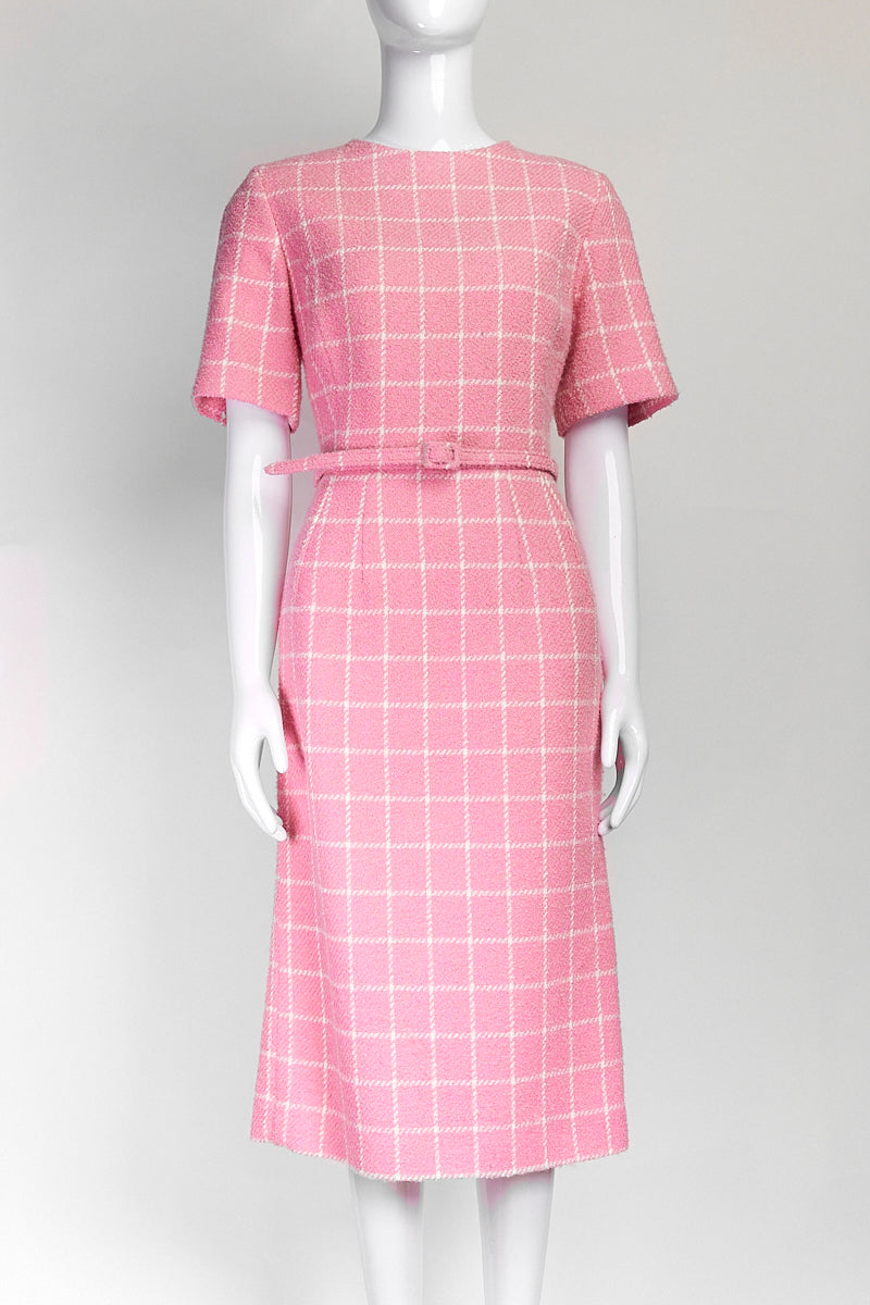 Oscar de la Renta Pink Checked Wool-Blend Midi Dress US8