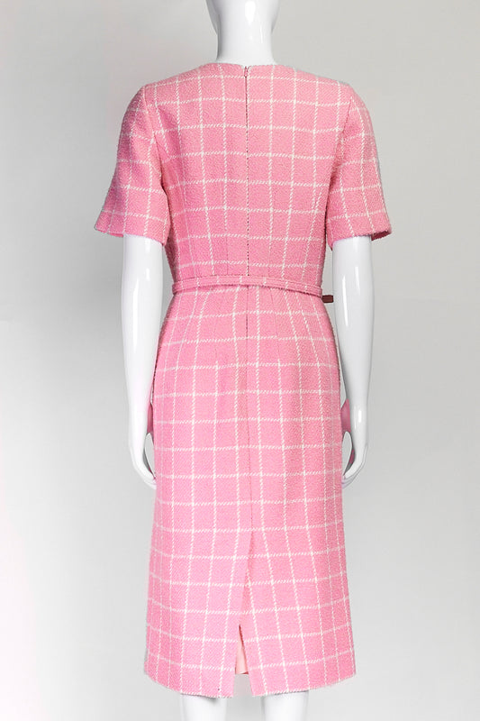 Oscar de la Renta Pink Checked Wool-Blend Midi Dress US8