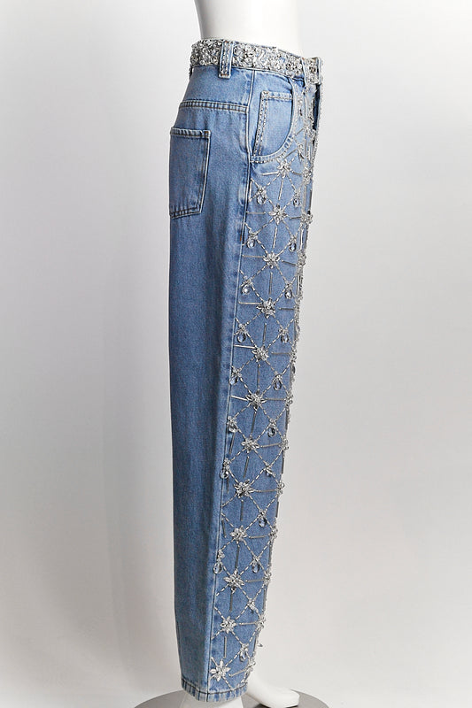 Pat Bo Hand-Beaded High-Waisted Jean US4