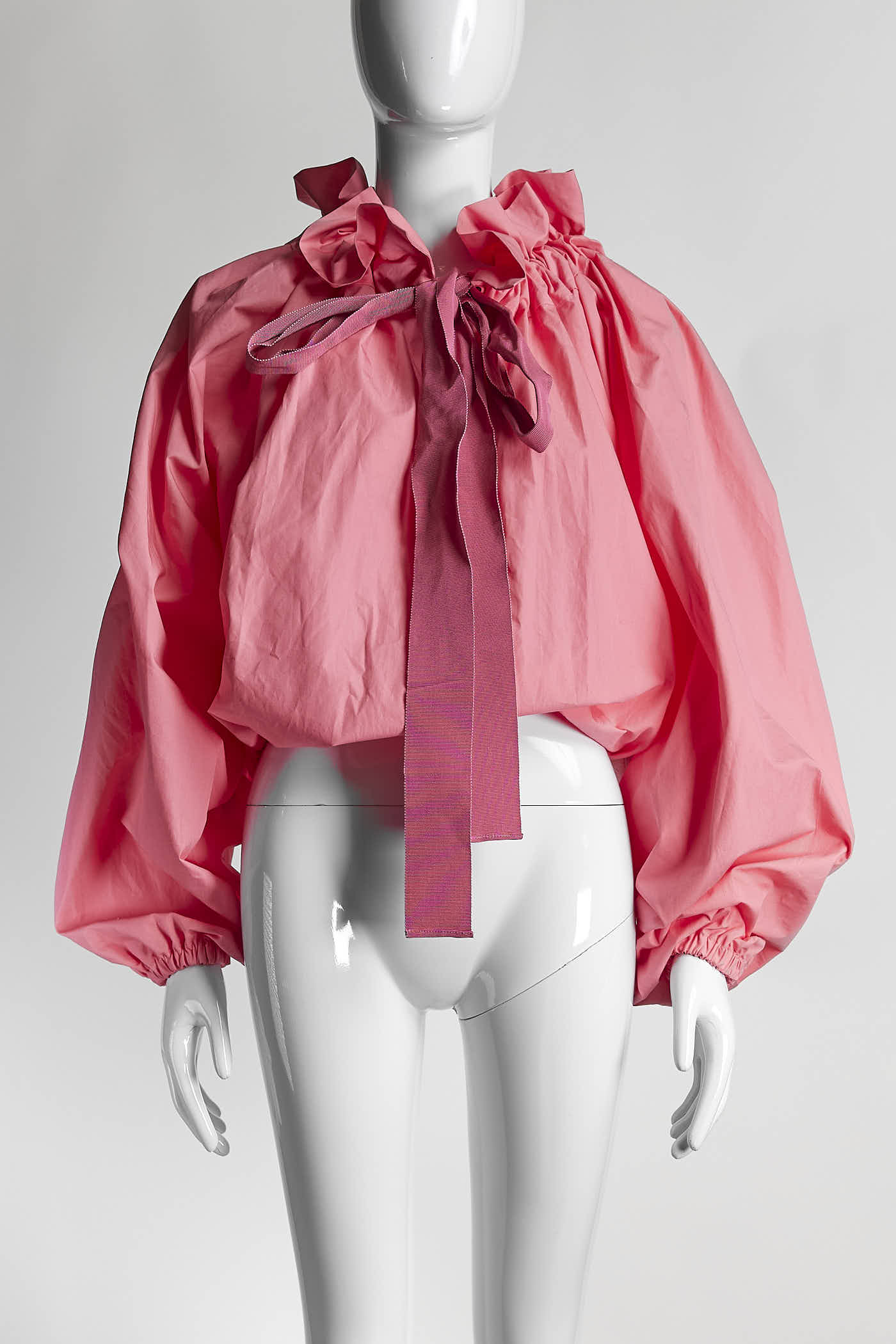 Patou Ruffled Tie Neck Long Sleeve Pink Blouse 36