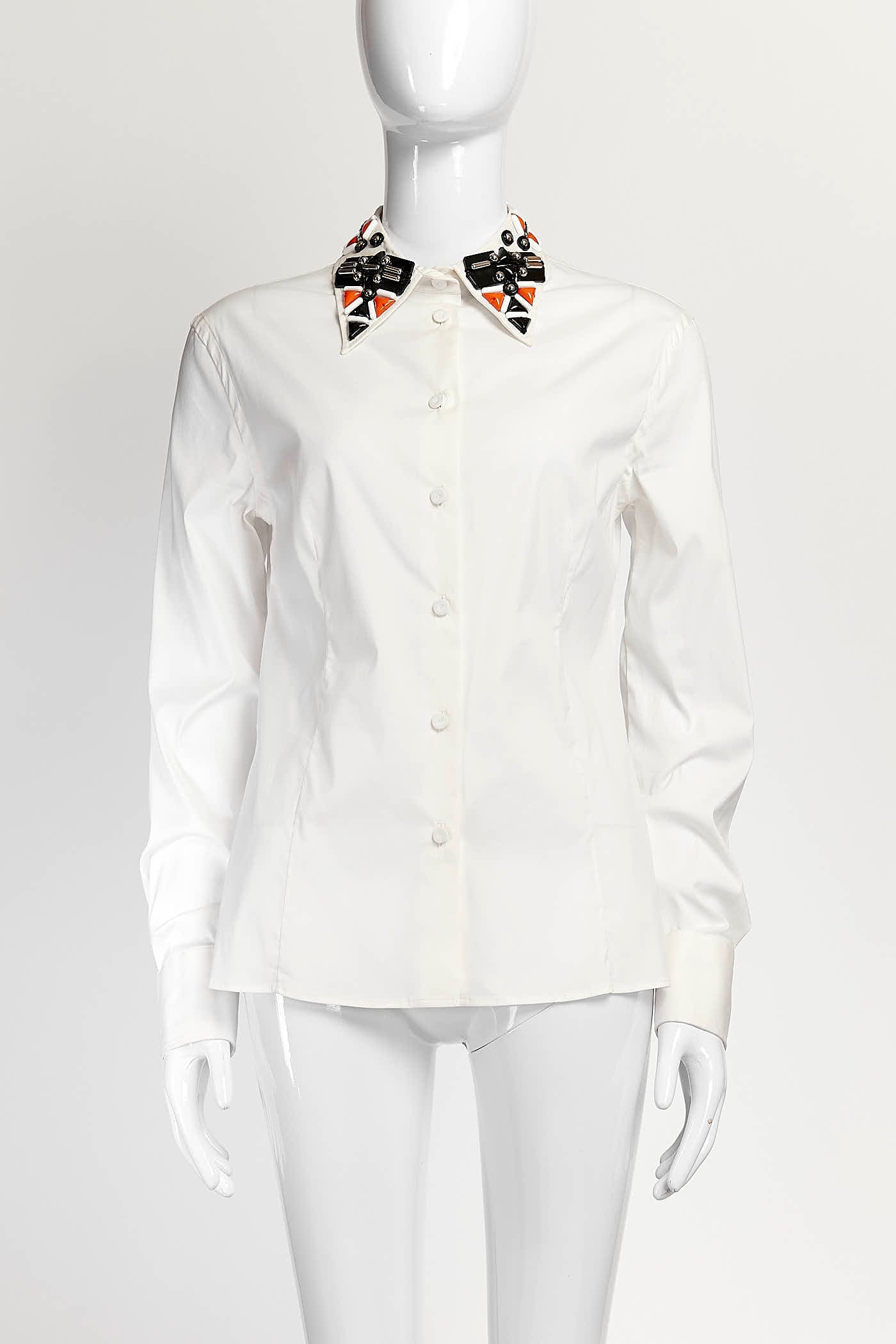 Prada AW2019 Jeweled Poplin Collar Shirt 42