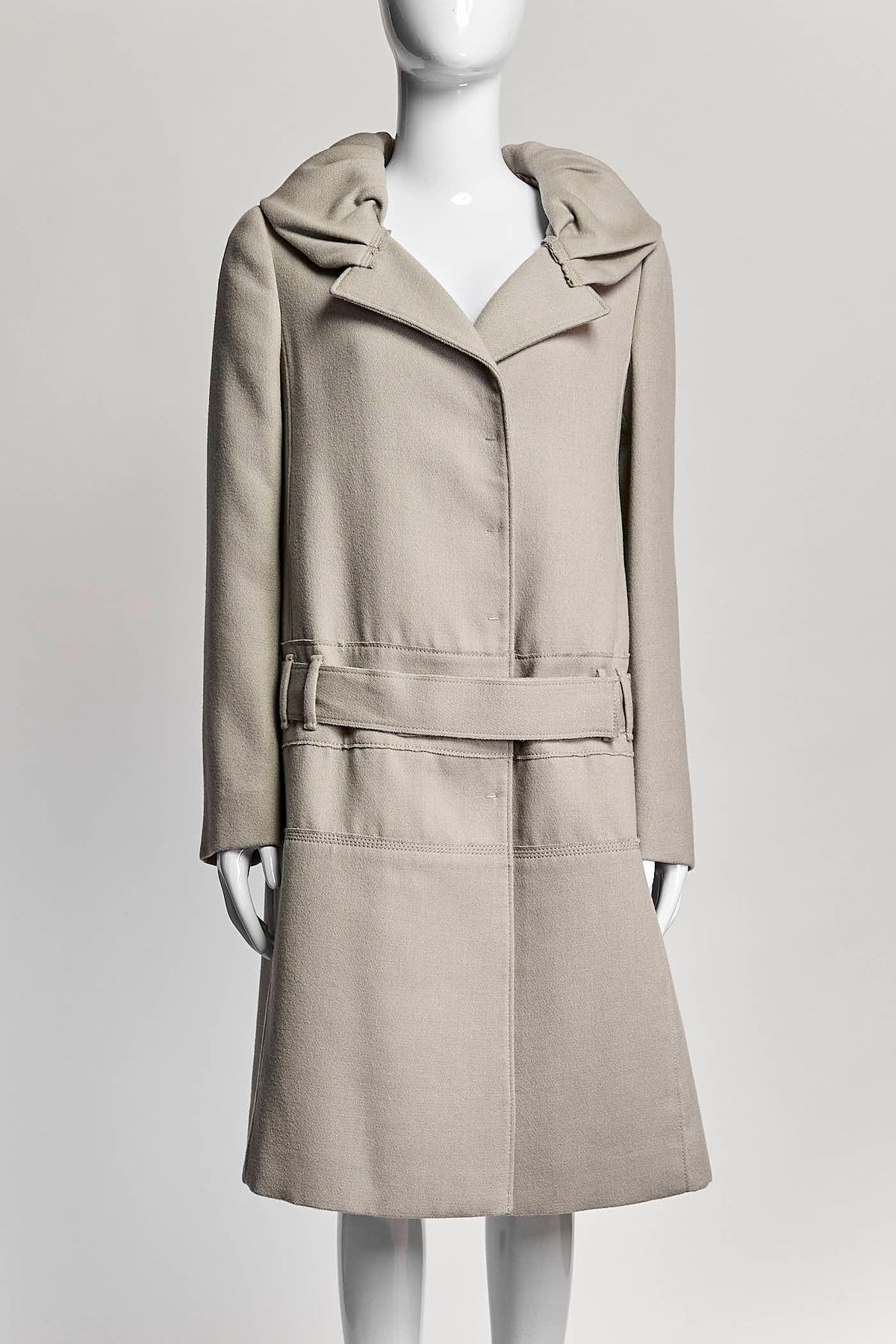Prada Beige Mid-length Wool Belted Coat 40