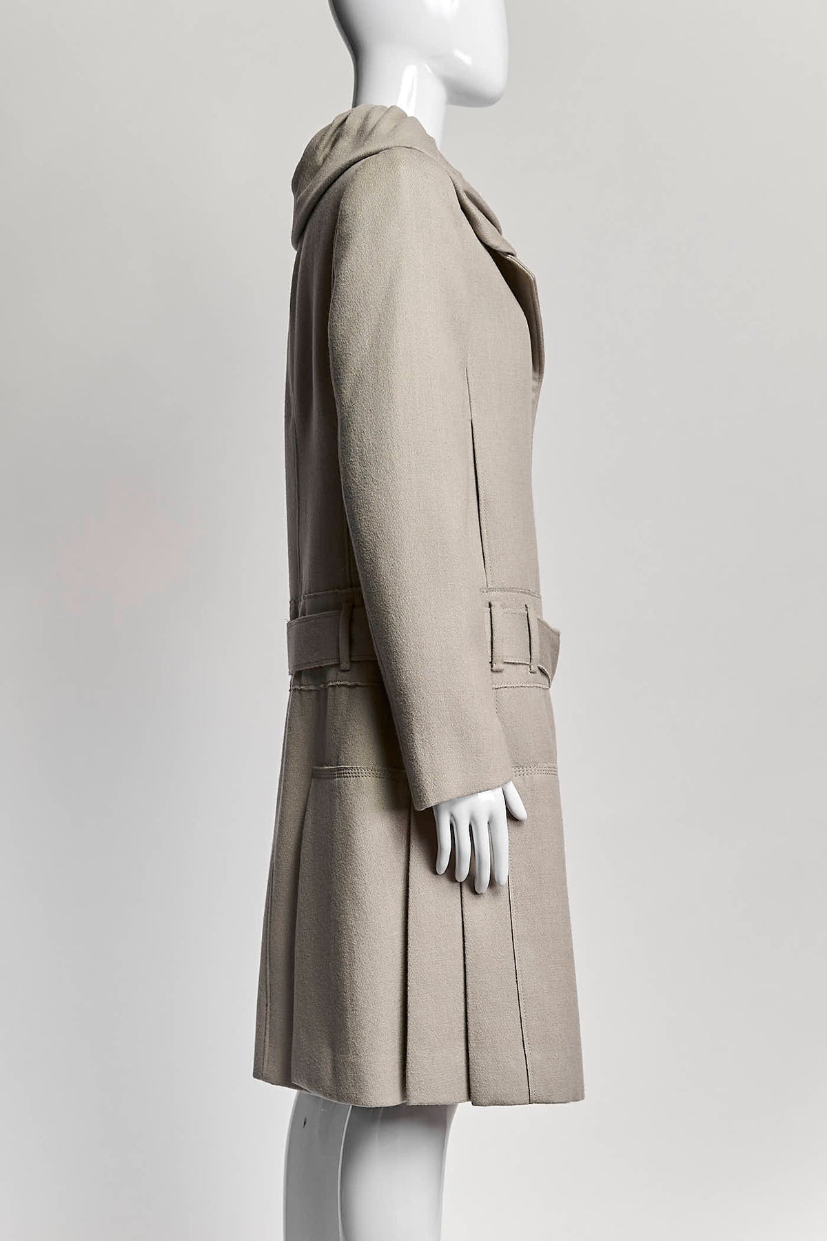 Prada Beige Mid-length Wool Belted Coat 40