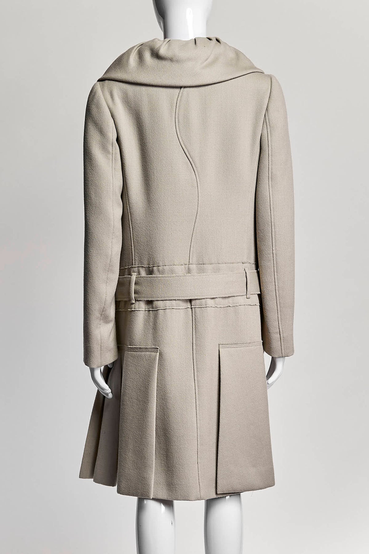 Prada Beige Mid-length Wool Belted Coat 40