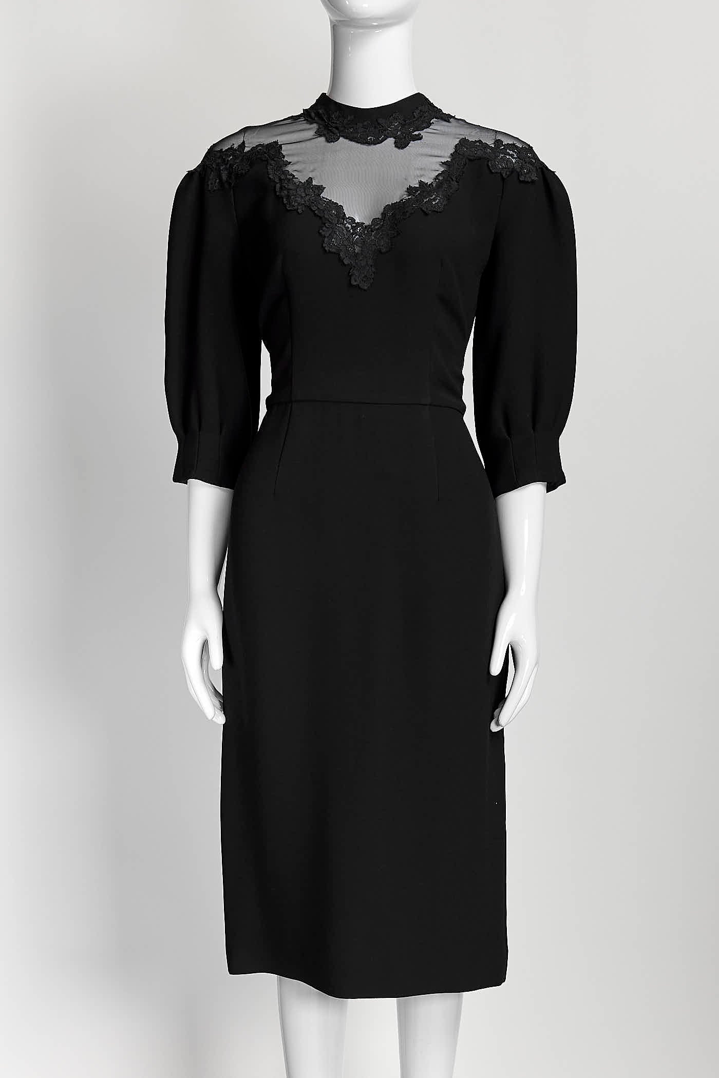 Prada Black Cocktail Dress with Lace/Mesh Neck Detail 42