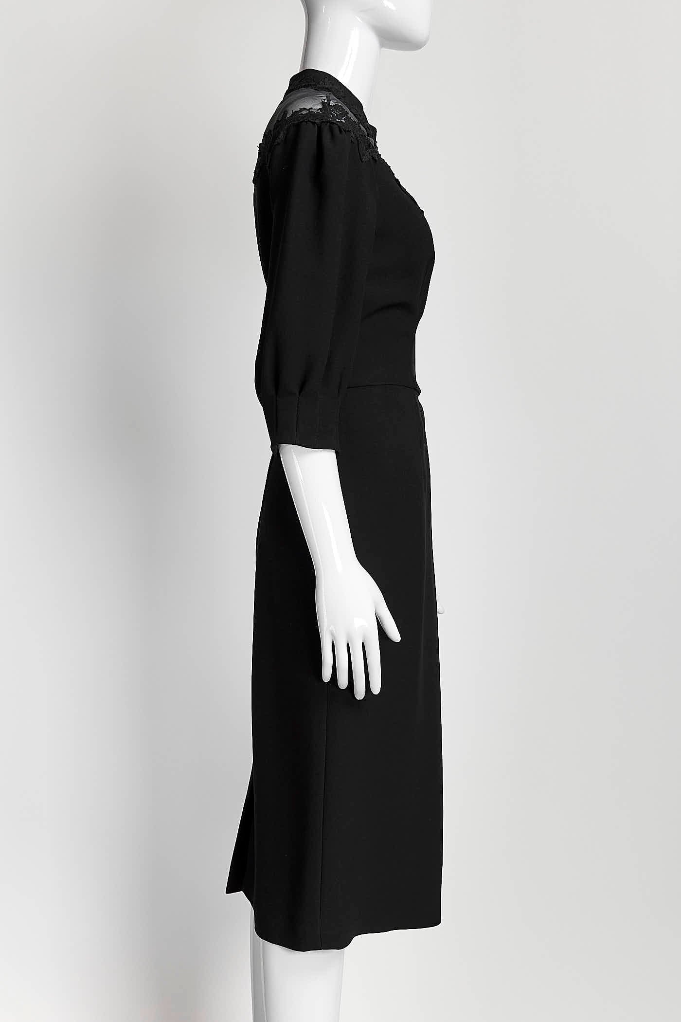 Prada Black Cocktail Dress with Lace/Mesh Neck Detail 42