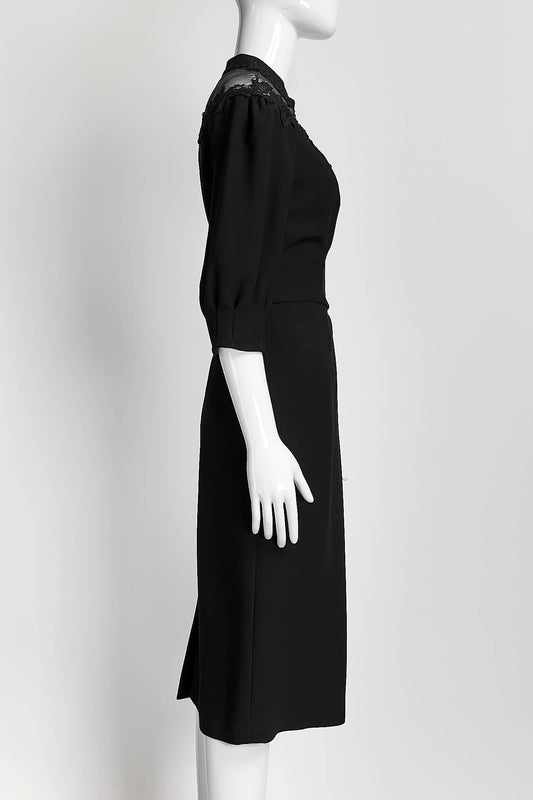 Prada Black Cocktail Dress with Lace/Mesh Neck Detail 42