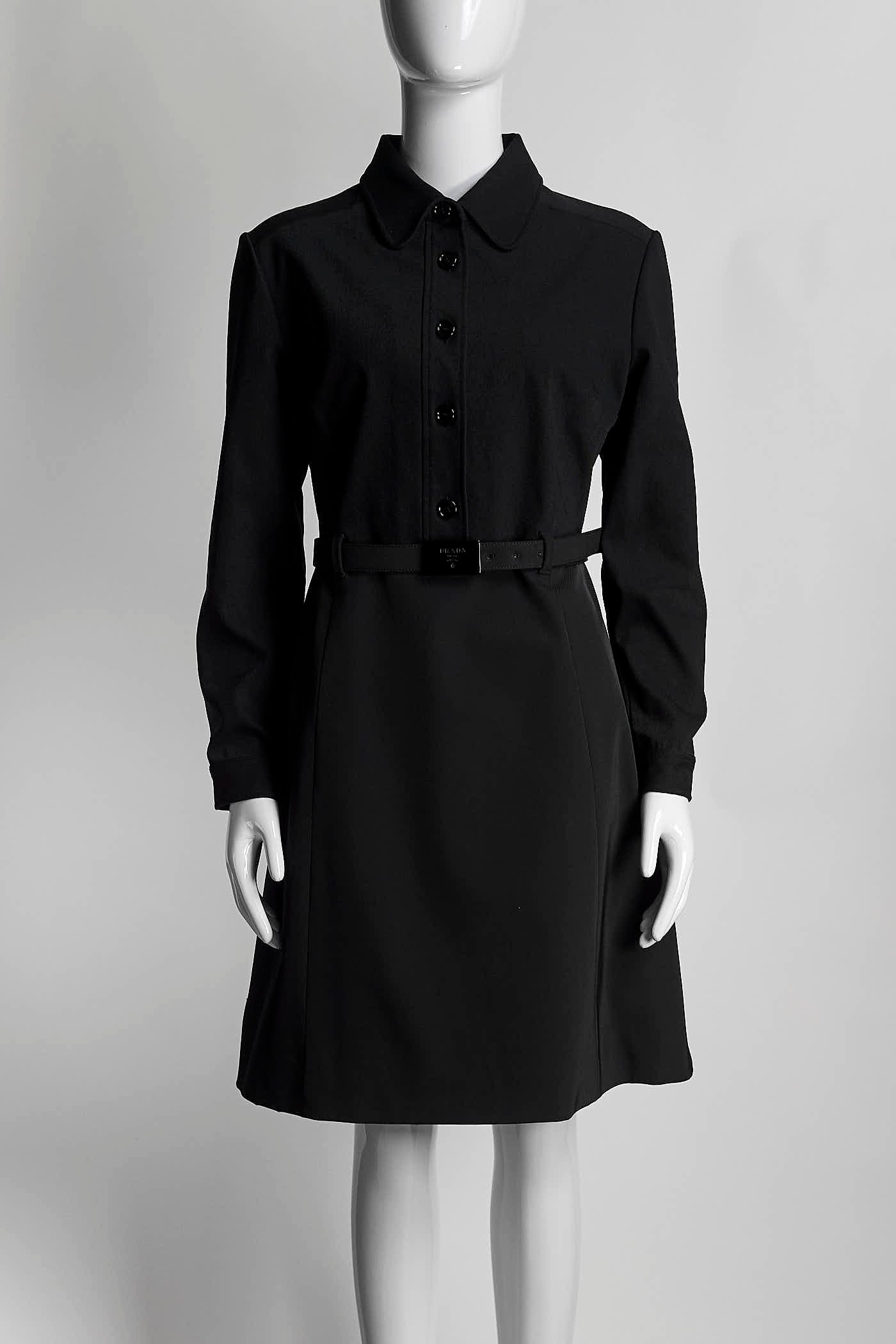 Prada Black Logo Belt Dress 46