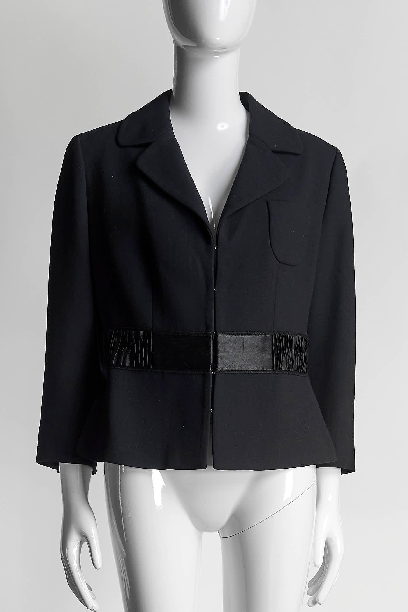 Prada Black Short Blazer with Pleated Fabric Detail 42
