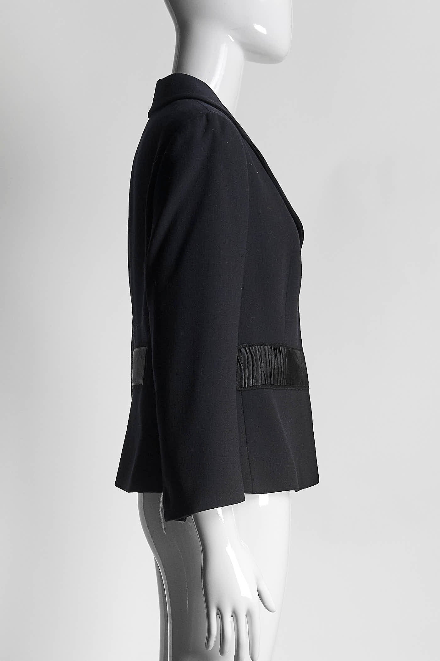 Prada Black Short Blazer with Pleated Fabric Detail 42