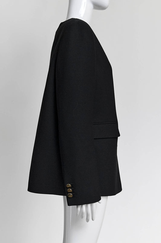 Prada Black Single-Breasted Tricotine Jacket with Gold Logo Buttons 42