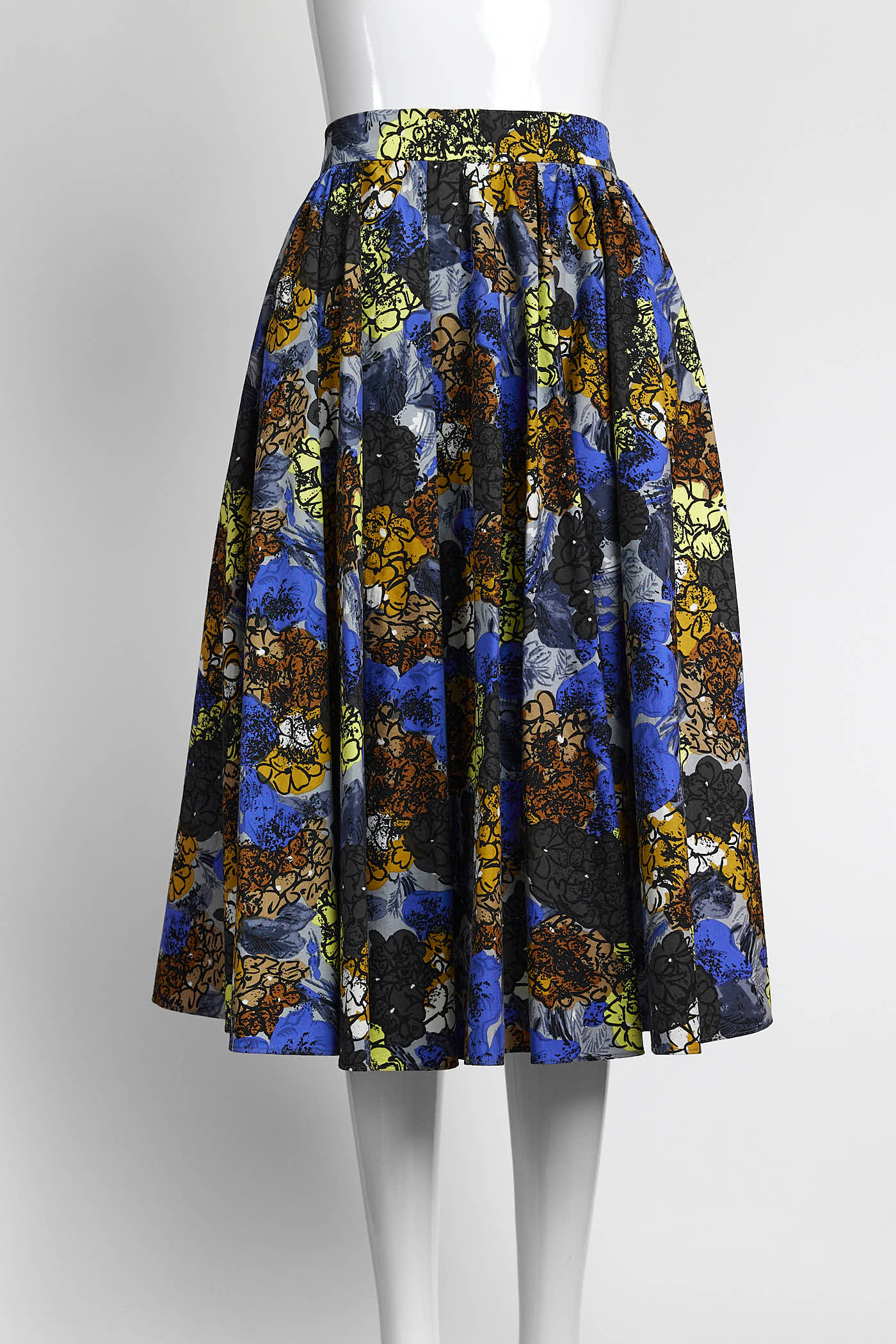 Prada Blue/Yellow Floral Printed Skirt 46