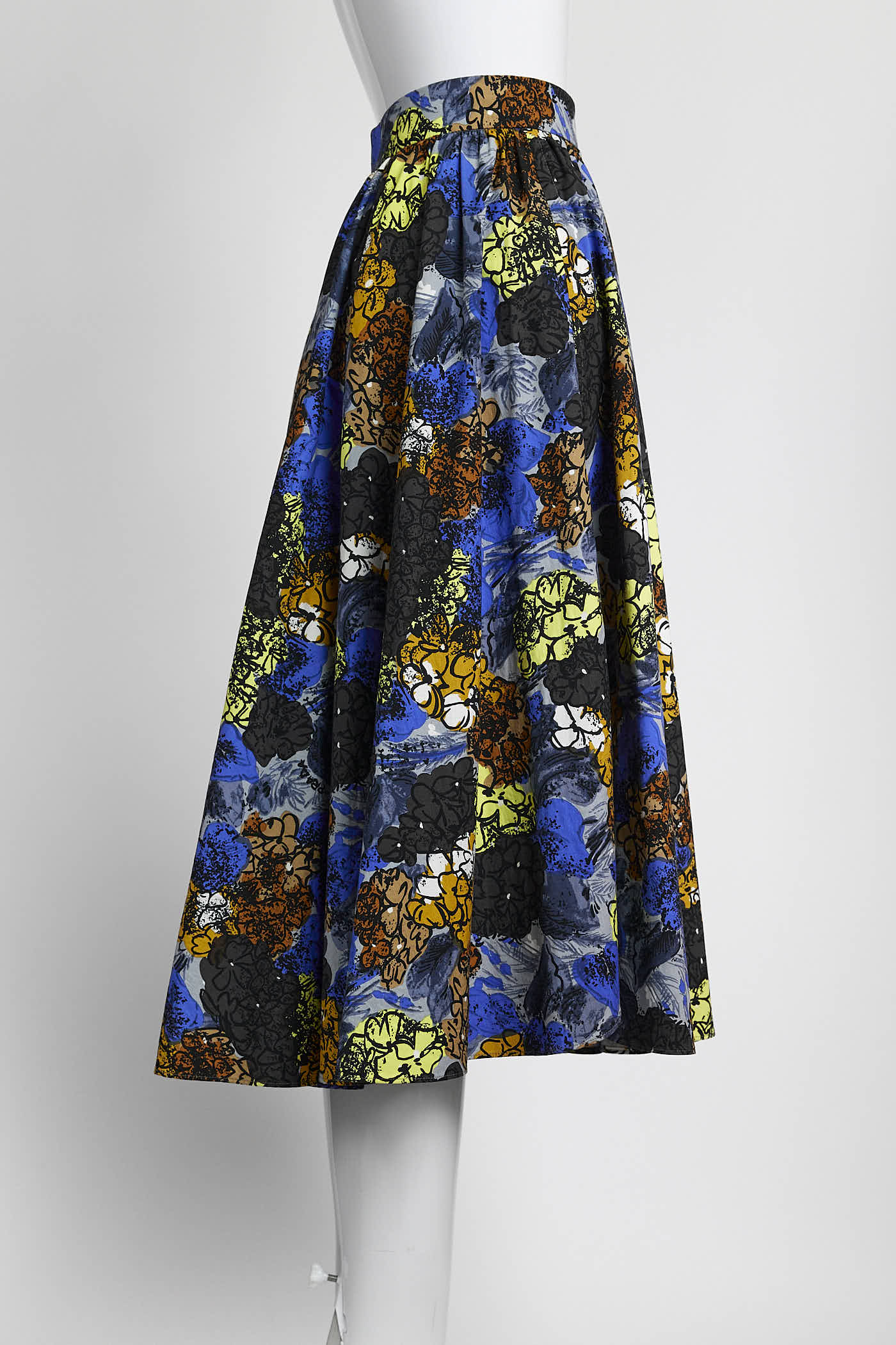 Prada Blue/Yellow Floral Printed Skirt 46