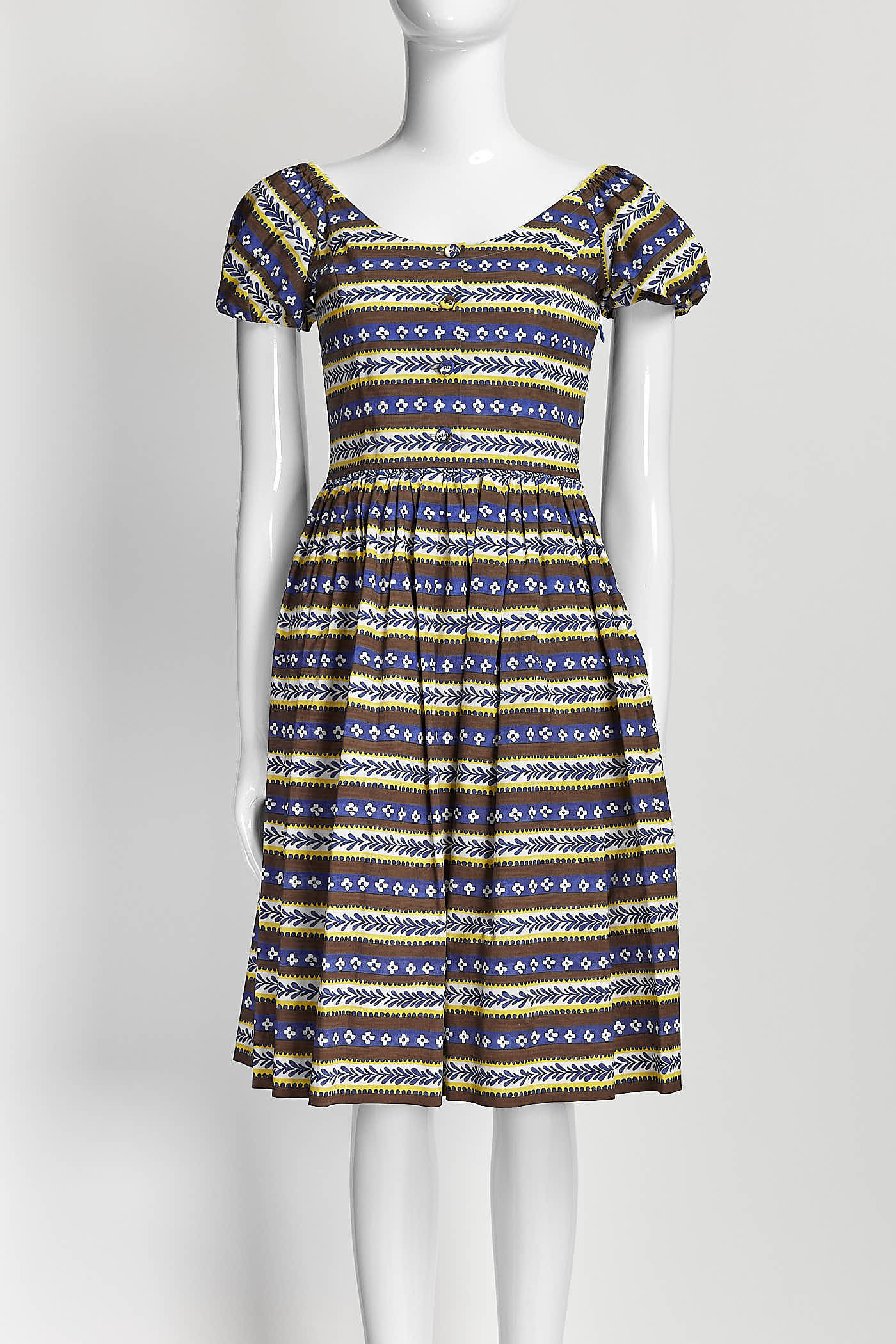 Prada Boat Neck Printed Midi Dress 38