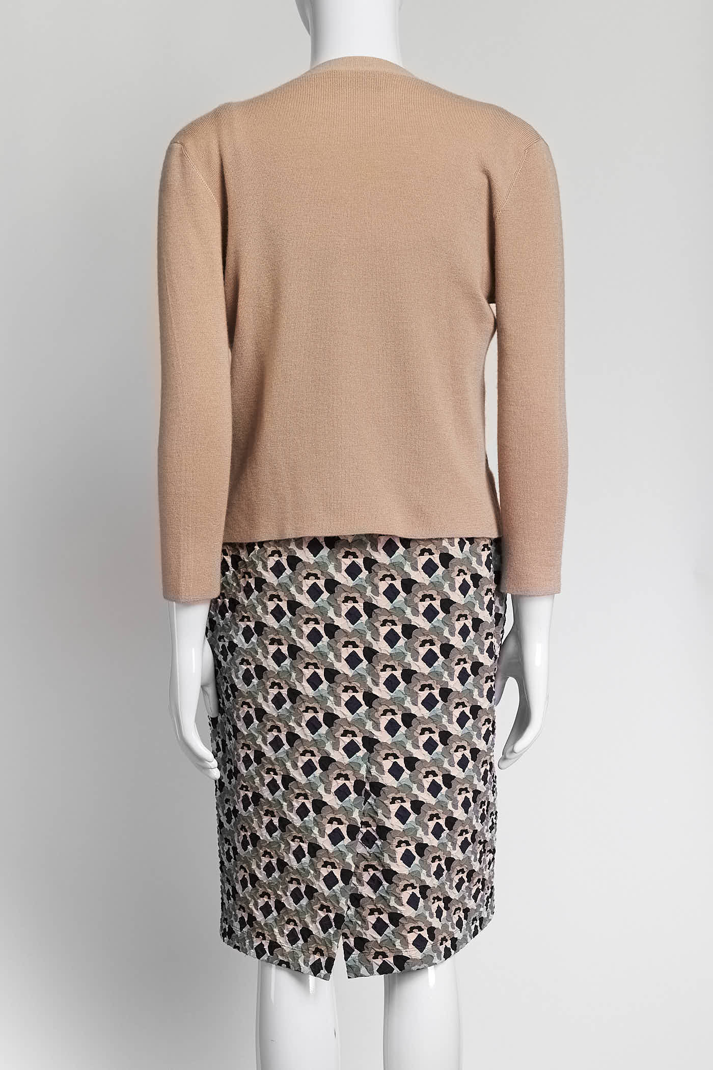 Prada Cloquet Argyle Sleeveless Dress
with Cardigan 42